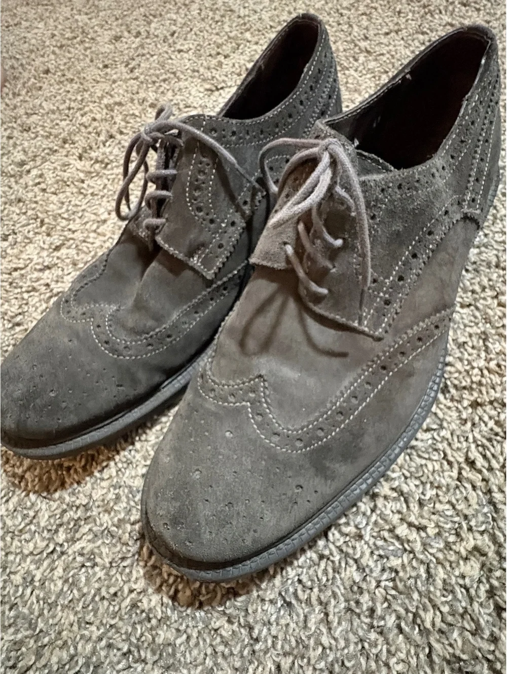 Vintage Grey Suede Wingtip Brogues Oxfords Dress Shoes Men's EU 41 (US 8)